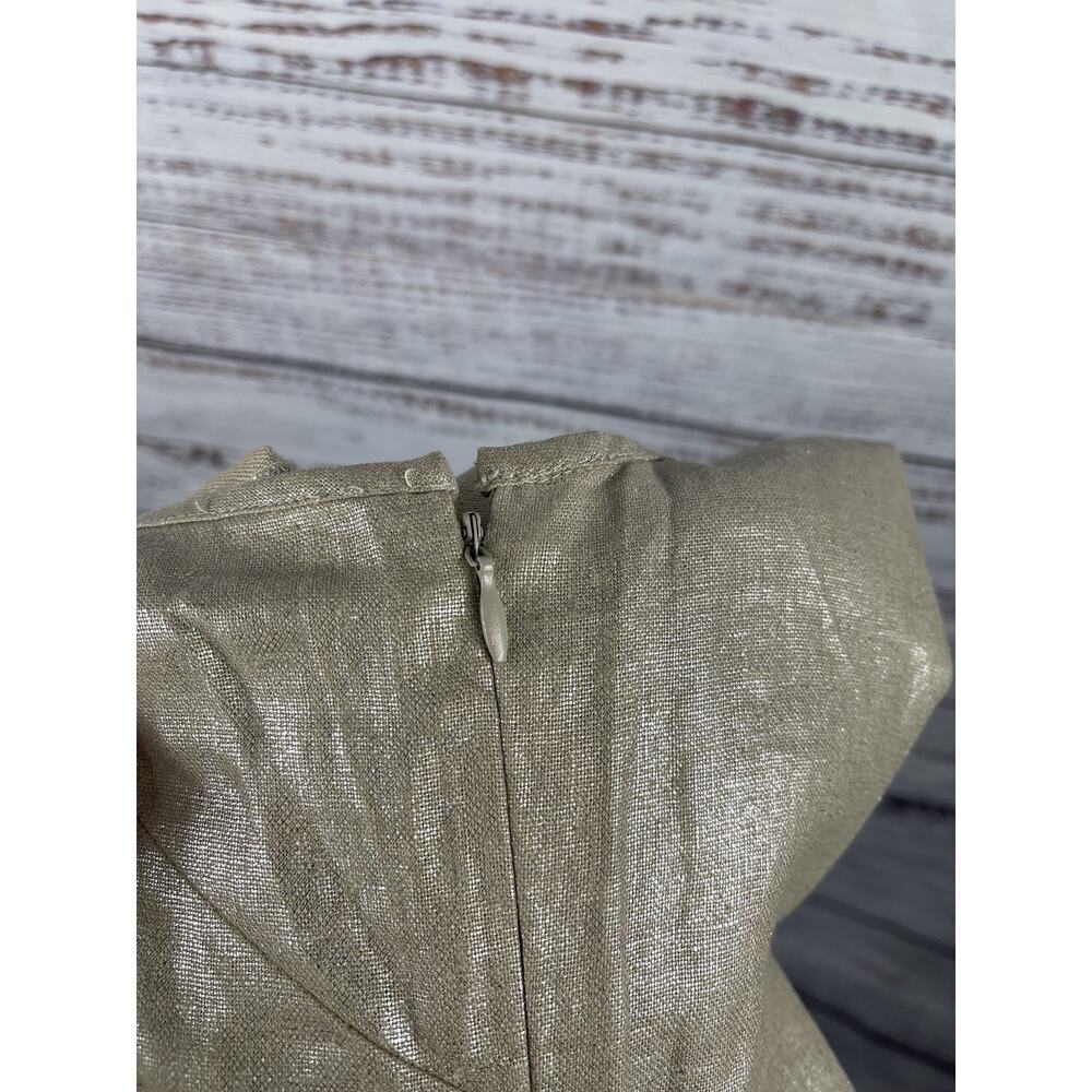 Population Dress Womens 10 Gold Metallic Linen Blend Sleeveless Shift Party Shin - Picture 6 of 8